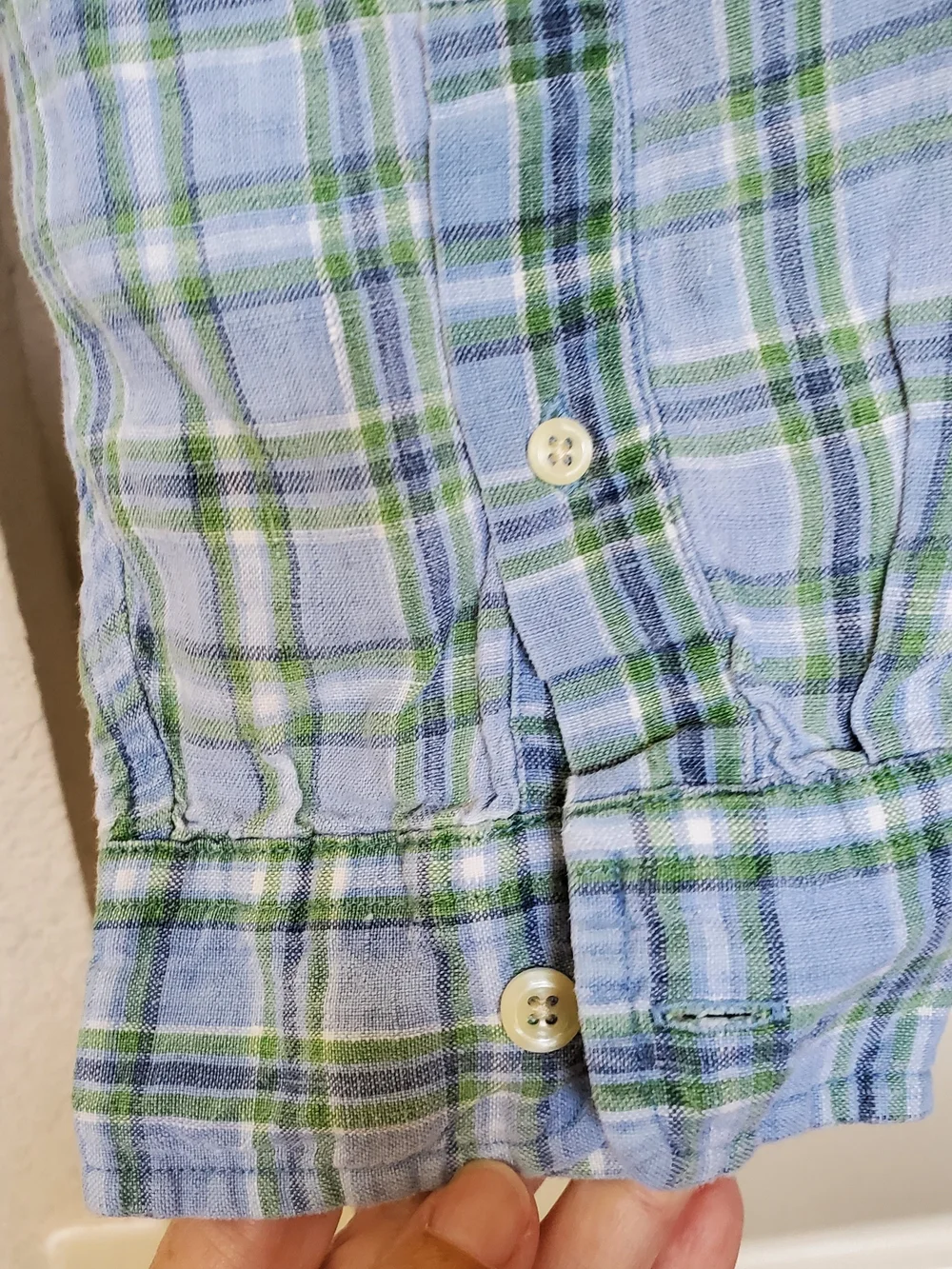 Vtg. J. Crew Blue and Green Plaid Linen Shirt.  Size XXL